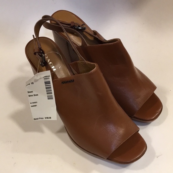 NWT Coach | Brown Brady Open Toe Sling Mule Heels - Picture 2 of 15